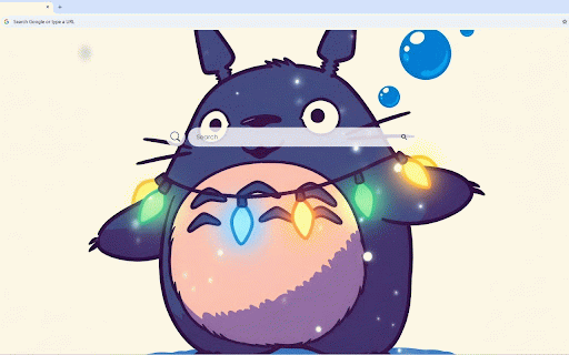 My Neighbor Totoro Christmas Lights Live Wallpaper :: Adorable Totoro wrapped in colorful Christmas lights with floating bubbles on cream background.