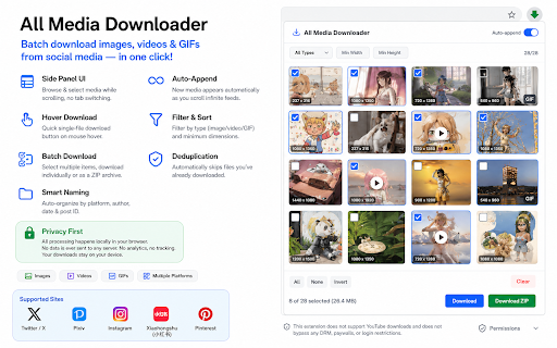 All Media Downloader :: Detect and batch download images, videos, and GIFs from Twitter, Pixiv, Instagram, Xiaohongshu, and Pinterest.