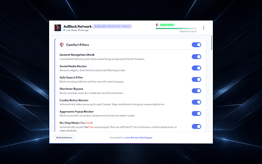 AdBlock Network — Firewall & Anti-Tracking :: Advanced local perimeter firewall to block intrusive pop-ups, trackers, and clean video platform layouts.