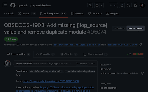 Ask For Code Review :: Adds a button to GitHub Pull Requests to generate a code review request message with issue link.