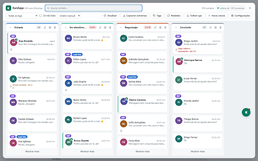 KanZapp — CRM Kanban para WhatsApp :: Transforme o WhatsApp Web em um CRM Kanban: funil de vendas, tags, notas, mensagens prontas e lembretes.