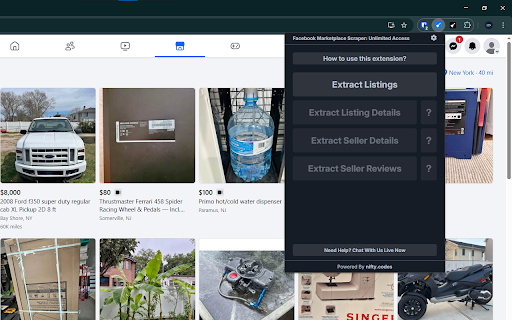 Facebook Marketplace Scraper: Export Search, Products, Sellers & more :: Scrape Listings, Sellers, and more from Facebook Marketplace, with options to export in formats such as CSV, Excel, JSON and others