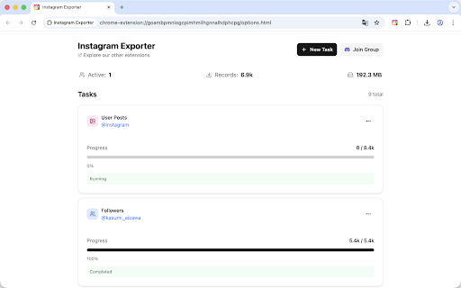 Instagram Exporter :: Export Instagram data including followers, following, posts, likes, and saved content