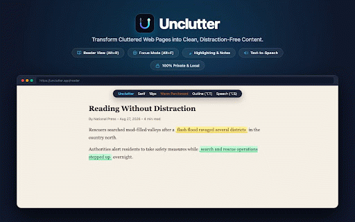 Unclutter :: Transform cluttered web pages into clean, readable, distraction-free content.