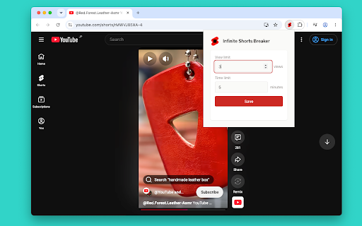 Infinite Shorts Breaker: Set viewing and time limits! :: Stop infinite scrolling on YouTube Shorts with configurable limits.