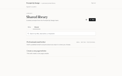 Prompts By Design :: Your personal AI prompt library — insert or copy prompts anywhere.