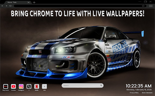 Skyline GT-R R34 Street Racer Live Wallpaper New Tab :: Street racing Skyline GT-R R34 brings speed and power to your new tab.