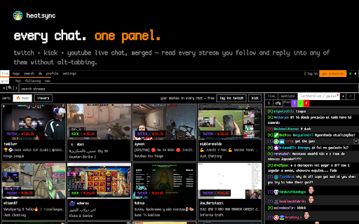 heatsync :: one panel for twitch, kick + youtube live chat. plus a free 5,000-slot emote inventory that follows you into any channel