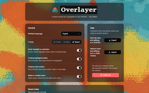 Overlayer - Highlight & Quick Notes :: A notes canvas and text highlighter for any website. Works fully offline.