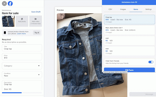 AutoList for Facebook Marketplace - Bulk Lister & Automation :: Bulk upload and fill Facebook Marketplace listings. Auto-fill titles, prices, descriptions, and IMAGEs.