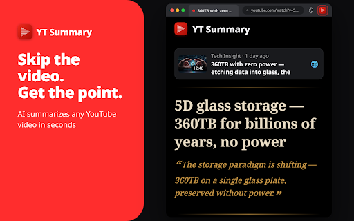 YT Summary— YouTube Summarizer :: Summarize YouTube videos your way, in one click.