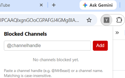 YouTube Channel Blocker :: Hide videos from specific YouTube channels across home, search, and sidebar.