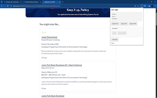 Seek Application Tracker :: Privately track jobs viewed and applied on Seek. All data stays on your device.
