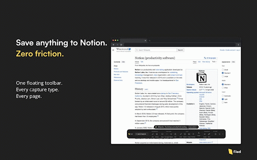 Filed: Save Anything to Notion, Instantly :: Save articles, URLs, screenshots and highlights to your Notion databases — structured, clean, exactly where they belong.