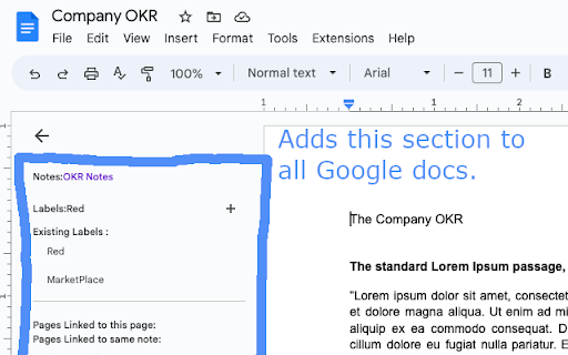 GDoc Notes :: Add a section to the left bar of google document that allows you to add notes and labels.