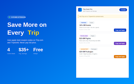 Trip Saver Pro : Auto Travel Coupons & Deals :: Trip Saver Pro automatically finds and applies coupon codes on travel booking sites to maximize your savings.