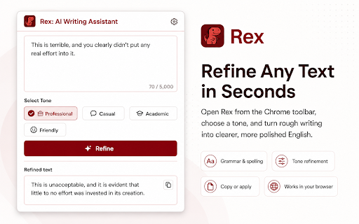 Rex: AI Writing Assistant :: Correct and refine your writing with AI