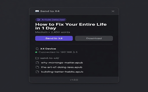 Send to X4 :: Send articles from any website to Xteink X4 e-ink reader as EPUB