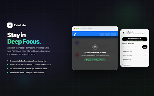EylaxLabs - Distraction blocking :: EylaxLabs - Block distracting websites during focus sessions with Eylax timer.