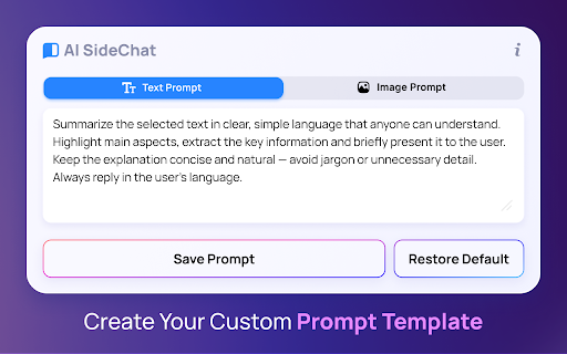 AI SideChat: Send Text & Images with Prompts :: Boost productivity: open ChatGPT, Gemini, DeepSeek & more in a side panel. Send text & images instantly with pre-defined prompts.