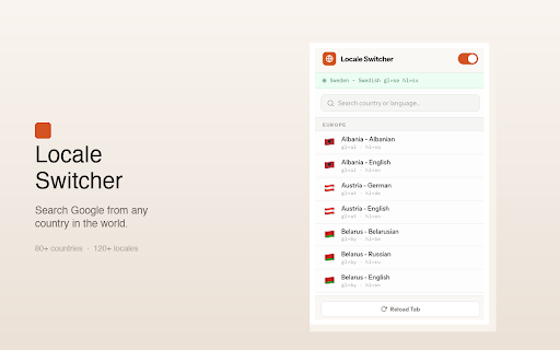 Google SERP - Locale Switcher :: Switch Google Search location and language to any country. See localized results as if you were browsing from anywhere in the world.