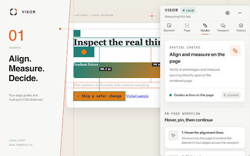 Visor — Local Visual Inspector :: Inspect CSS, measure spacing, test responsive viewports, audit page design, and export local visual changes.