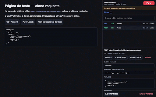 clone-requests :: Clona requisições de API (URL, headers, query, payload e resposta) para consultar e repetir.