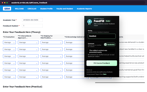 GradeX FeedFill :: Fill SRM Academia course feedback forms from GradeX.