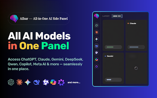 AIbar :: A unified side panel to chat with multiple AI assistants at once. Multi-pane layouts, broadcast, and page capture.