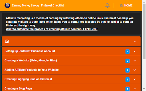 Earning Money through Pinterest Checklist :: Affiliate marketing allows you to earn by referring visitors to online links. This checklist helps you get many Pinterest visitors.