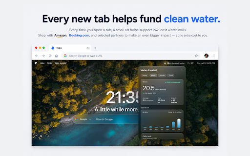 Yodo: Minimalist New Tab — Every Tab, Clean Water :: A minimalist new tab: tasks, quick links, weather and timer in one calm dashboard. Every tab helps fund clean water.