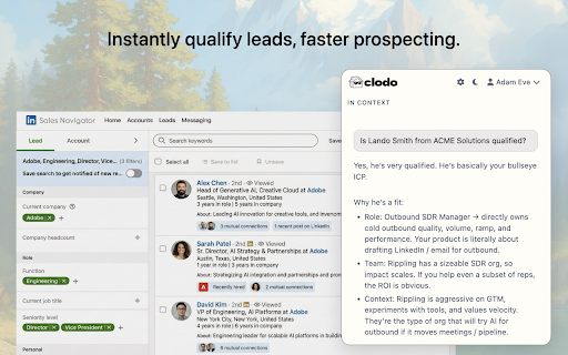 Clodo Copilot: AI for LinkedIn :: The AI copilot for LinkedIn outbound. Book more meetings with qualified leads. Outbound on LinkedIn that turns into real pipeline.