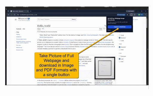 Go Full Free Webpage Image Downloader :: Capture the full scrollable webpage and auto-download JPG, PNG, and PDF with datetime filenames.