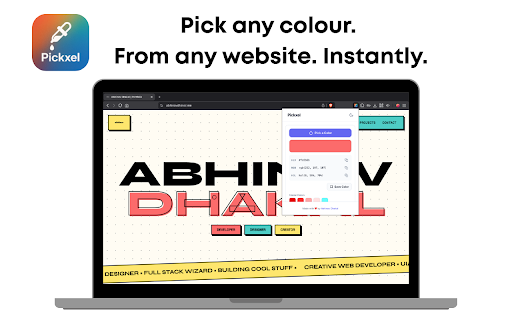 Pickxel - Color Picker, Eye Dropper & Gradient Generator for Chrome :: Advanced Color Picker & Eye Dropper tool. Pick Hex/RGB/HSL colors from any website, generate CSS gradients & save palettes.