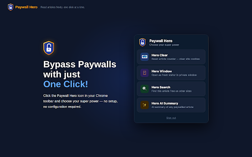Paywall Hero :: Clear paywalls with one click. Read articles freely.