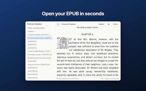 EPUB Reader Online :: Open a downloaded book in one click with EPUB Reader Online. Real search inside your epub file. Scroll or page mode, no ads ever.
