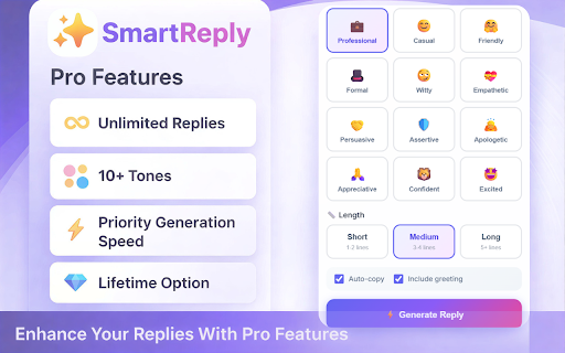 SmartReply AI :: Generate human-like email and message replies using AI. Multiple tones, lengths, and intents.