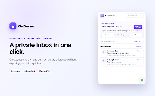GoBurner :: Private, temporary disposable email for Chrome.