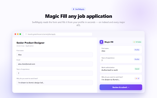AI Auto Apply Jobs & Autofill Job Applications – SwiftApply :: Auto-apply to jobs & autofill applications with AI — one-click apply on LinkedIn, Indeed & 8+ boards. You review before submit.