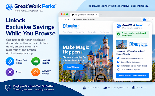 Great Work Perks :: Alerts you when Great Work Perks has a discount for the attraction, brand, or deal you're browsing.