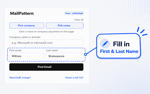 MailPattern - Free Email Finder :: Instantly guess anyone's work email from their company domain. Free, unlimited, no strings attached.