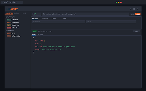 Restify – API Client :: A free, lightweight Postman-like API client built right into Chrome's side panel.