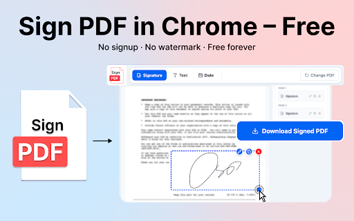 Sign PDF — Signature & eSign Tool :: Sign PDF files in your browser. Free, no signup. Right-click any PDF link to sign. Files never leave your device.