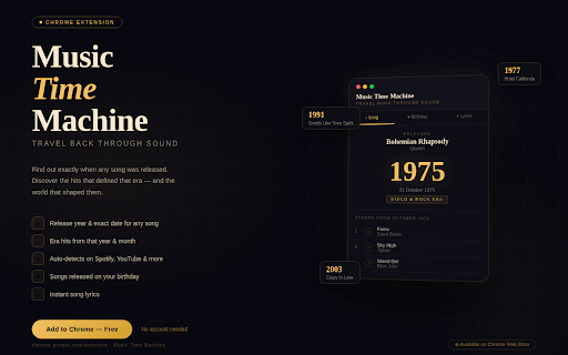 Music Time Machine :: Discover what year your song is from and explore other hits from that era.