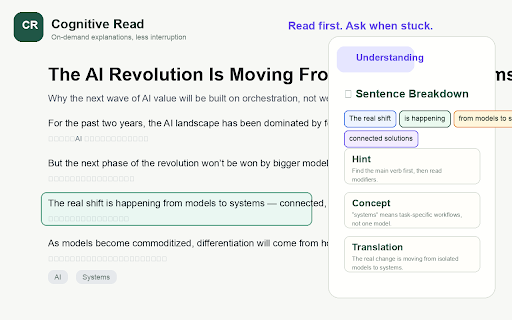 Cognitive Read :: On-demand AI reading coach for foreign-language webpages.