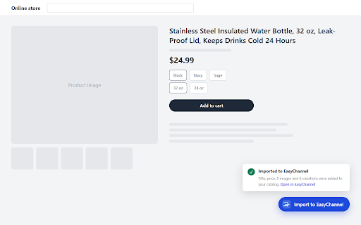 Multichannel Product Importer - Import Listing From Any Website :: Import any product page into your multichannel catalog in one click with photos, price, description and specifics.