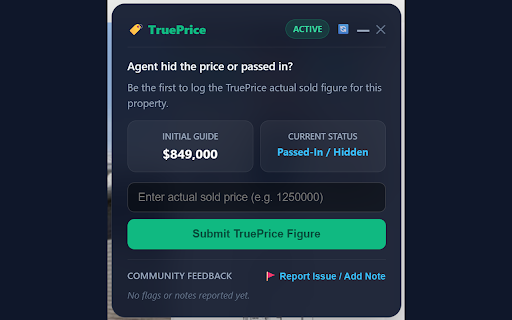 TruePrice - Real Estate Price Tracker :: Crowdsourced real estate price tracker. Tracks initial price guides, price drift, and actual sold figures.