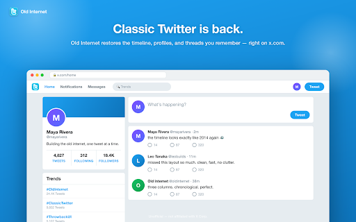 Old Internet :: A new extension that returns old Twitter's look.