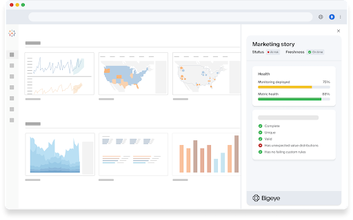 Bigeye :: The Bigeye extension surfaces data quality information in the side panel for supported BI tools.