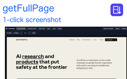 GetFullPage — Full Page Screenshot :: Capture an entire webpage as one image or PDF. One click, one complete page, nothing uploaded. 100% local, no account.